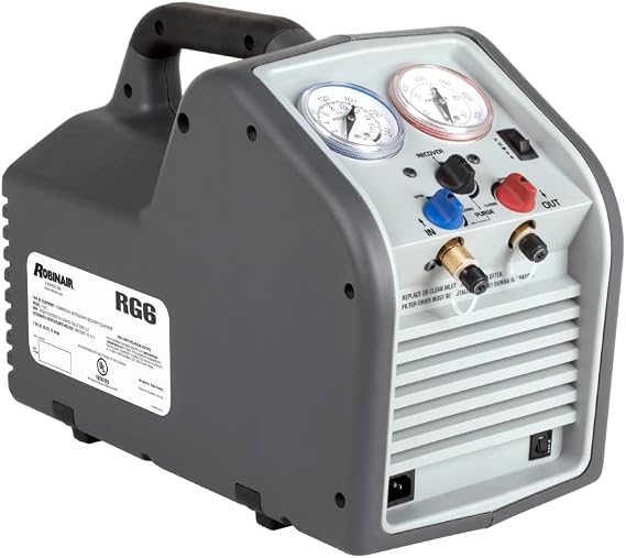 Robinair RG6 Portable Liquid and Vapor Refrigerant Recovery Machine | Designed and Built for High Speed Recovery and Compatible with Common CFC, HFC, HCFC Refrigerants Including R-410A