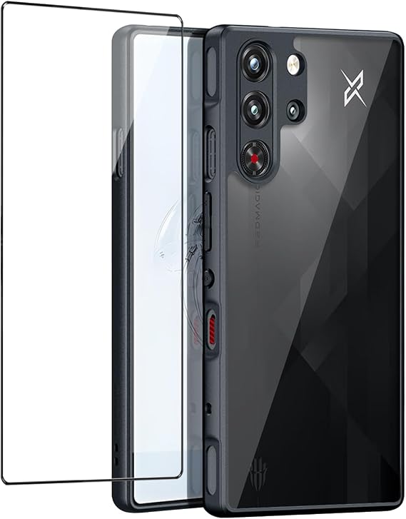 QUIETIP Case for RedMagic 10 Pro/10S Pro with Screen Protector,Clear Hard PC Shockproof Cover,Black