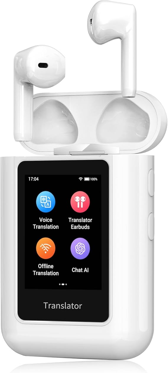 ANFIER A8 Translator Earbuds Offline Translation Real Time No App Required Independent Use Voice Translator Device for 144 Languages and Accents for Business Travel and Daily Use