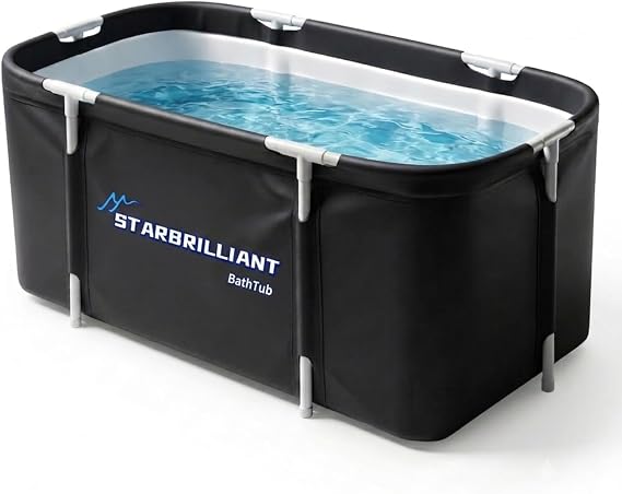 Portable Foldable Bathtub,Soaking Standing Bath Tub for Shower Stall, Easy to Assemble Collapsible Bathtub, Suitable for Travel, Camping and Outdoor Activities (Black, 45inch)
