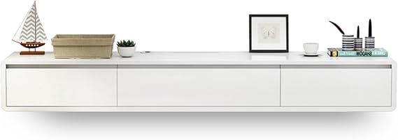 Floating TV Stand Shelf, Modern Wall Mount Entertainment Center for TVs up, Cabinet Shelves Mesa Flotante, Media Console for Living Room,Bedroom(White,140CM/55IN)