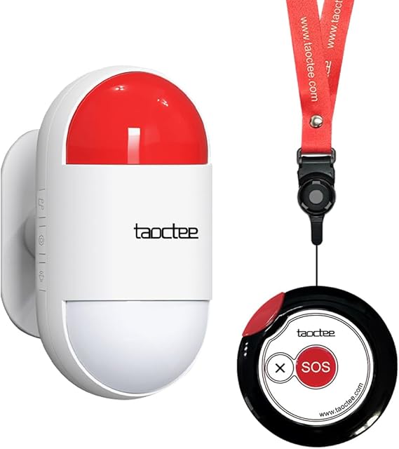 Panic Button Alarm for Security Emergency Remote Panic Alarm Siren | Lightweight and Compact Button with Lanyard,Emergency Alert System for House Business Shop,Home Strobe Siren (Battery/USB)