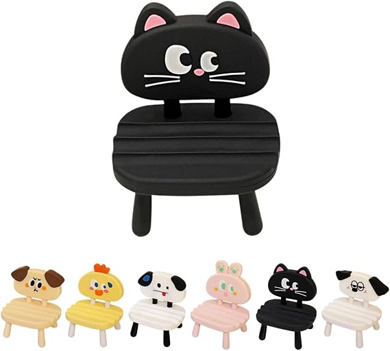 Super Cute Funny Face Animal Chair Cell Phone Stand, Adjustable Mobile Phone Support Holder Cellphone Mount for Desk, Compatible with Phone 17 16 15 14 13, Smartphone, Pad, Tablet -Black Cat