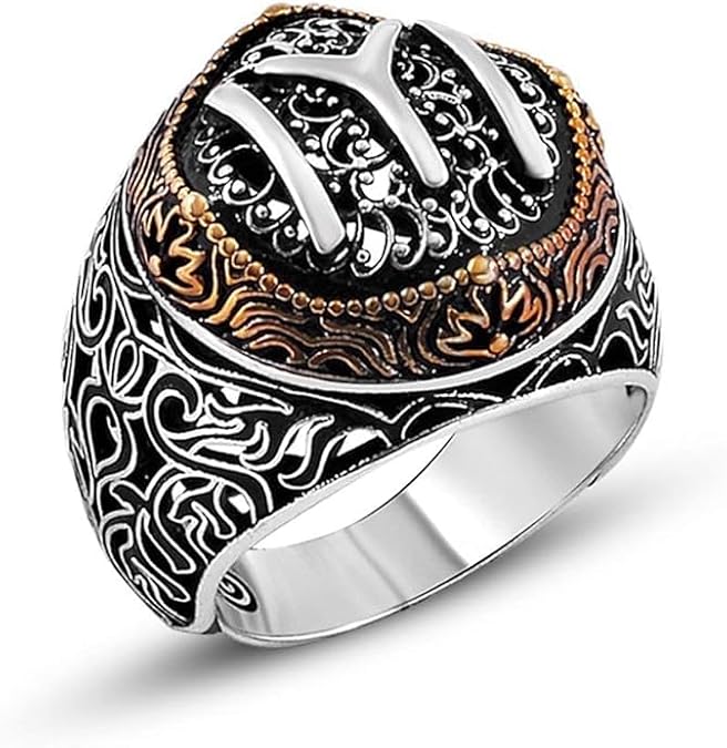 Kayı Obası Flag IYI Dirilis Ertugrul Symbol Kayi Tribe Ring Solid 925 Sterling Silver Ottoman Men Handmade Ring (V)