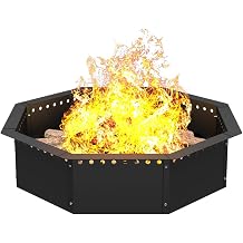 Mocomax Smokeless Fire Pit Ring 28-Inch Outer 24-Inch Inner Diameter, Large Solid Steel Firepit Liner for Outside Wood Burning, DIY Campfire Ring Above or In-Ground for Outdoor, Octagonal