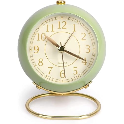 Xspring Analog Alarm Clock, Small Classic Quiet Table Clock, Battery Operated Backlit, HD Glass Bedroom for Office Living Room Decoration Green