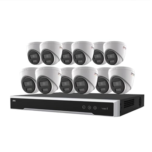 HIK-Vision 4K 8MP IP Kit EKI-K164T412C, 16 Channel 4K 8MP NVR 4TB with 12 x 4MP Outdoor Turret Dome Cameras 2.8mm Wide Angle IP67 H.265 Compatible with Hikvision Hik-Connect, Cable not Included