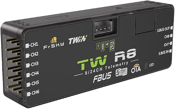 FrSky TW R8 Dual 2.4GHz Receiver 8CH PWM SBUS in/Out Black-Box OTA Firmware FBUS/S.Port Telemetry Long-Range Signal for RC Models Twin Protocol Compatible