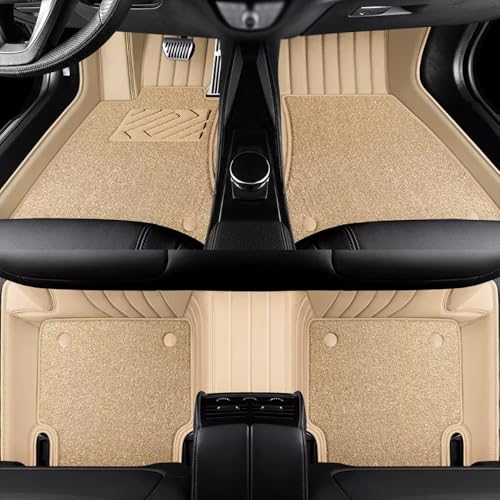 Car Floor Mats for Seat Leon KL 2020 2021 2022 2023 2024, Double-Layer Detachable Durable Comfortable Non-Slip Car Floor Liners,Beige-Hatchback