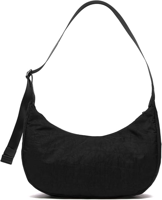 Orta Naylon Crossbody Hilal Çanta: Ayarlanabilir Askılı Slouchy Stil Omuz Casual