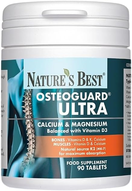 Nature's Best OsteoGuard Ultra, 90 Vegan Tablets (1+ Month Supply) | Calcium, Magnesium, Vitamin D3 and Vitamin K2 MK, 7, Bone Density, Teeth and Muscle Support Supplement