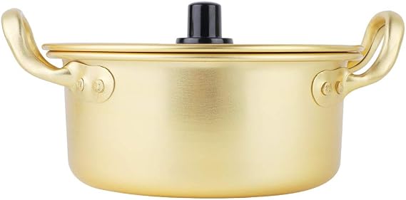 Ramen Pot with Double Handle, Yellow Aluminum Korean Style Noodle Pot (20cm/8 inches) for Ramen, Udon, Pho, Jjajangmyeon - Non-Stick Easy Clean Kitchen Cookware