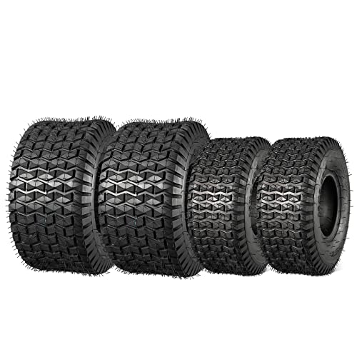 MaxAuto Lawn Mower Tires 15x6.00-6 Front & 18x9.50-8 Rear Tire, for Lawnmowers, Riding Lawn Mower, Lawn Tractor, Golf Cart, 4 Ply Tubeless Tire, FOX V1, 4 Pack in 2 Packages