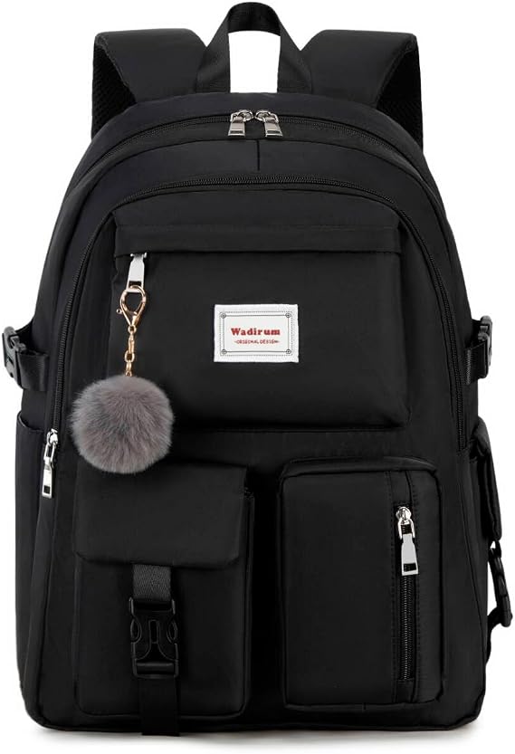 Wadirum Fashion School Backpack for Girls and Boys Cute Daypack for Women Black