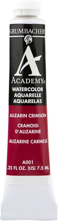 Grumbacher Academy Watercolor Paint, 7.5ml/0.25 Ounce, Alizarin Crimson (A001)
