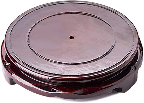 GOLDY&WENDY Brown Wood Oriental Style Round Veneer Base (2.4" w X 1.3" h) | Ideal for Displaying Crystal Balls, Ornamental Stones, Jade Ornaments, Ceramic Vases, Succulent Bonsai Pots