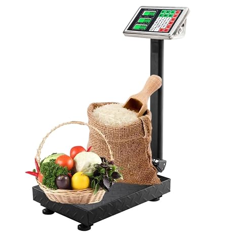 Postal Scales 100kg Folding Parcel Scales with Bracket Heavy Duty LCD Digital Floor Postal Parcel Platform Scales Weighing Scales for Luggage Package Price Computing Postal Shipping Mailing, Black