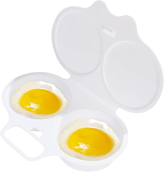 White Egg Poacher, Microwave Egg Boiler Poacher, 2 Cavity Nonstick Poached Egg Maker With Lid, Egg Poacher Microwave Egg Cooker