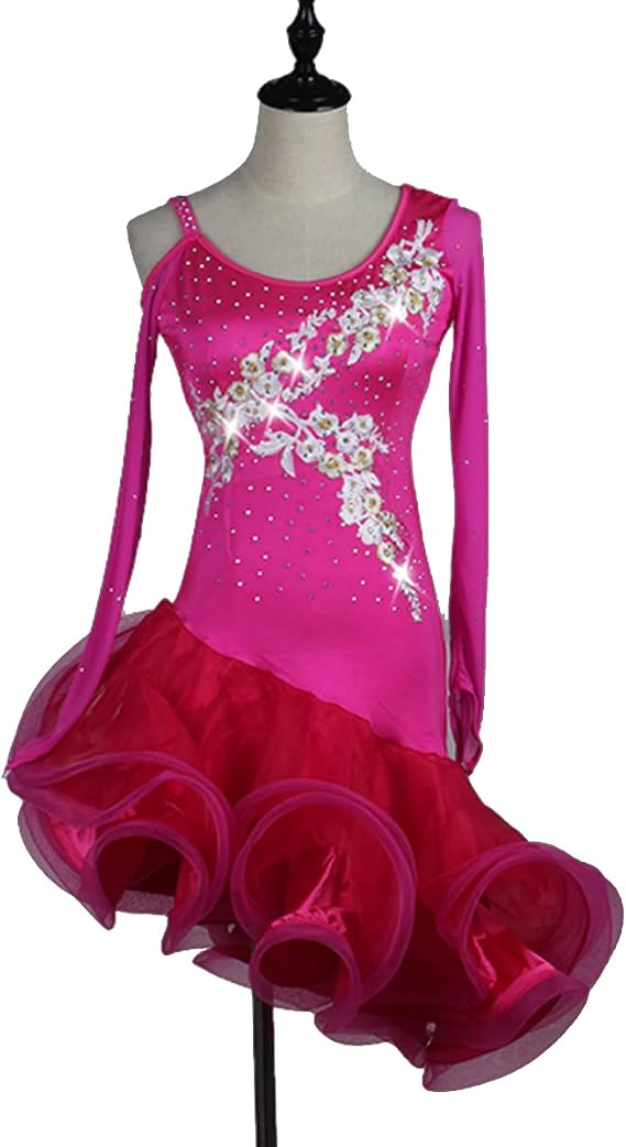 Latin Dance Dresses Women Ballroom Salsa Samba Costume Crew Neck Long Sleeves Latin Competition Dress