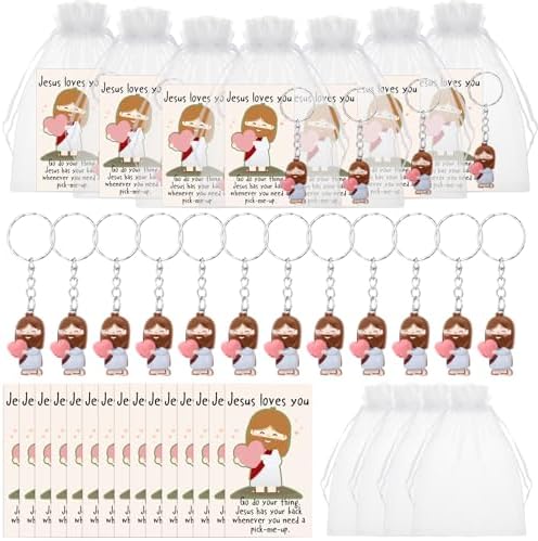 Easter Mini Jesus Loves You Figure Bulk Pocket Prayer Keychain Christian Card for Religious First Communion Gift