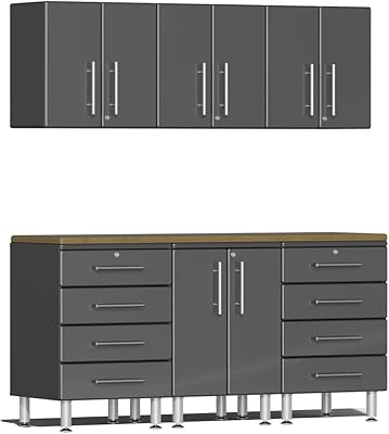 Ulti-MATE UG22072G 7-Piece Garage Cabinet Kit with Bamboo Worktop in Graphite Grey Metallic