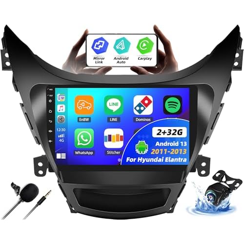 Radio for 2011 2012 2013 Hyundai Elantra, Android 13 Car Stereo with Wireless Carplay & Android Auto, 232G 9 Touch Screen Car Radio with Bluetooth, FMRDS,DSP, GPS, WiFi, Backup Camera