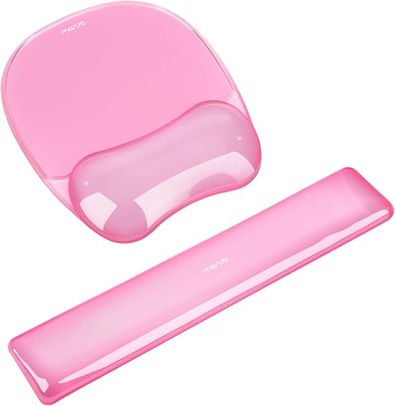 MOSISO Cooling Gel Wrist Rest Support for Mouse Pad&Keyboard Set, Pink