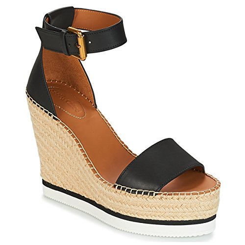 See by Chloe Womens Glyn High Heel Sandals Shoes Wedges Platform Black Leather 7