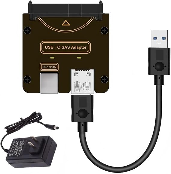 chenyang USB 3.0 to SAS Adapter 2.5/3.5" SFF-8482 SAS Hard Disk to USB Converter Adapter with Power Supply Power Supply Required to Work