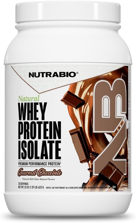 NutraBio Natural Whey Protein Isolate Protein Powder, 25g Protein with Complete Amino Acid Profile, Non-GMO, Soy & Gluten Free, Low Carb, Low Calorie - 20 Servings- Chocolate