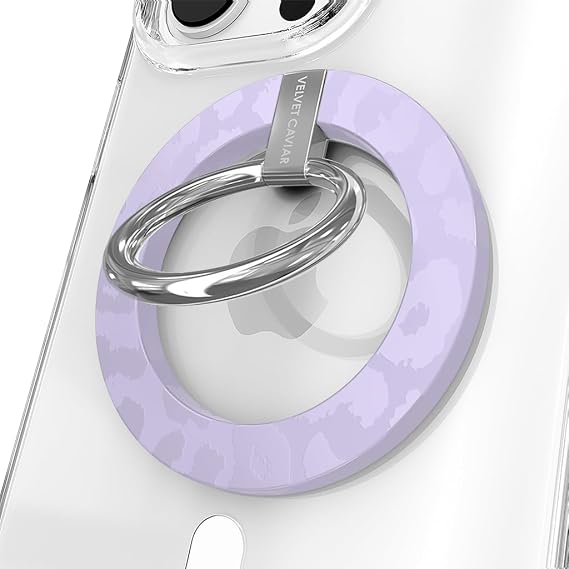 VELVET CAVIAR Compatible with MagSafe Phone Grip - Magnetic Ring Holder with Adjustable Stand - Removable MagSafe Accessories for iPhone 16, 15, 14, 13, 12 (Lilac Purple Leopard)