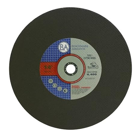 Benchmark Abrasives Aluminum Oxide Type 1, 14 Inch Chop Saw Blade, Cutting Wheel with 3/32" X 1" Arbor, Fast Circular Saw Blades for Cutting Metal Steel Drywall - Grinding Wheel - 10 Pack