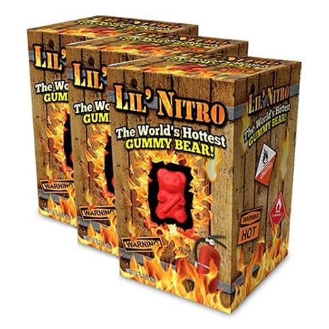 Lil' Nitro The World's Hottest Gummy Bear - Hot & Spicy Candy - 1 Bear is equal to 900 Jalapenos - Fiery Challenge - Pack of 3, Includes Jelly Beans