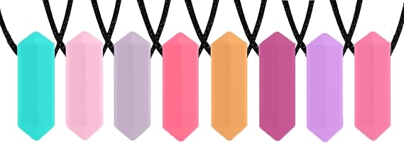 Crayon Sensory Necklace 8 Pieces - Best for Kids or Adults that Like Biting or Have Autism - Perfectly Textured Silicone Chew Necklace - Chewing Pendant for Boys & Girls