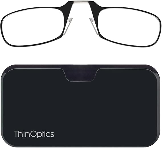 ThinOptics unisex-adult Reading Glasses + Black Universal Pod Case | Black Frames, 2.00 Strength Readers Black Frames / Black Case, 44 mm