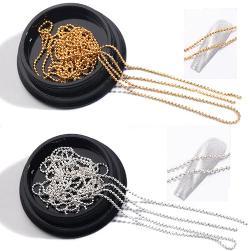 8pcs Gold Silver Nail Chain Rose Gold Silver Pixie Stone Beads Decorations Metal Steel Press on Nails Charms Art Jewelry Accessories Manicure