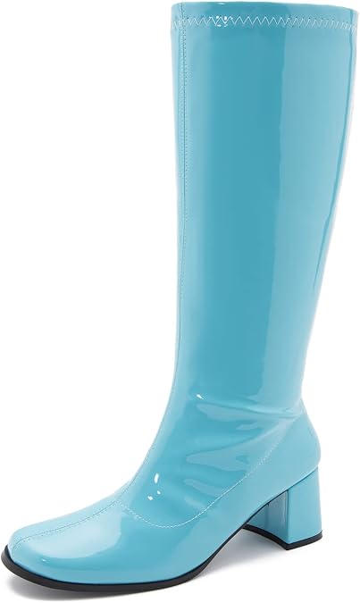 LIURUIJIA Women's Gogo Boots Knee High Square Toe Block Heel Side Zip