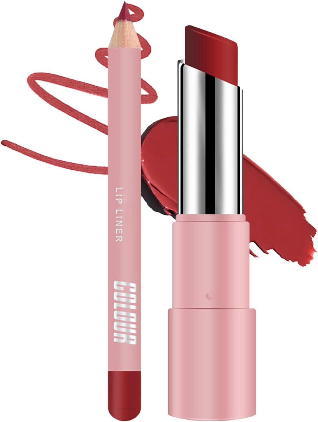 Red Lipstick And Lip Liner Set Long Lasting & Waterproof - Vintage Red 2-in-1 Matte Lip Stick Kit, Full-Coverage Highly Pigmented Lip Line Pencil Set