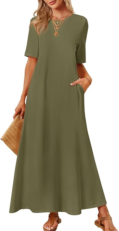 MEROKEETY Womens Summer Casual Short Sleeve Maxi Long Tshirt Dress 2026