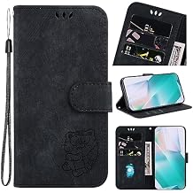 Designed for iPhone 11 Phone Case Wallet,PU Leather Flip Folio Cover with Credit Card Holders Little Cute Tiger Embossed Kickstand Wrist Strap Purse Case for iPhone 11,Black