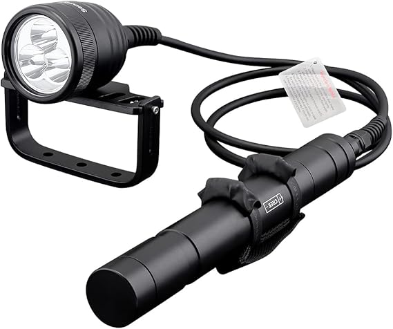 SecurityIng DF05 3000LM Primary Canister Dive Light, 3 LEDs Scuba Diving Flashlight Underwater 492ft/150M Torch with 2M Cable for Professional Diving/Cave Diving (Batteries Not Included)