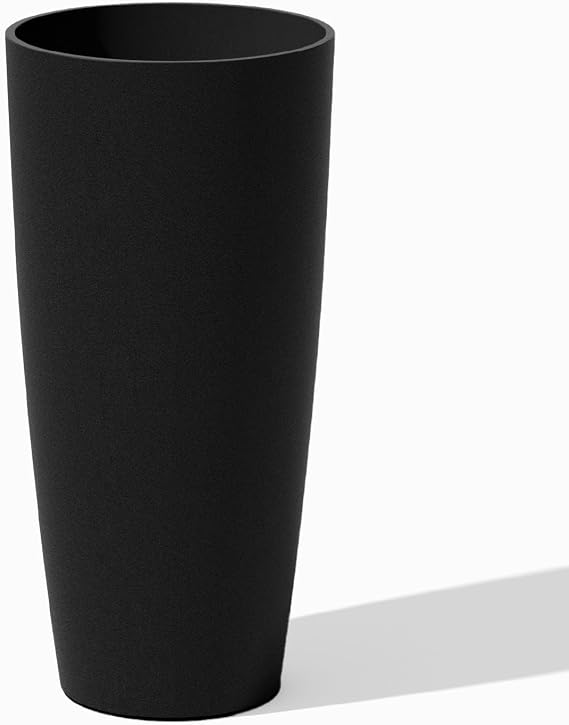 Veradek Mason Series Vega Planter - Tall Round Outdoor Planter with Shelf | Made From a Durable Plastic-Stone Composite Featuring a Removable Insert Shelf. Modern Porch/Patio Decor