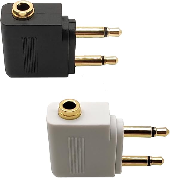 Airline Headphone Adapter Dual 3.5MM Male to 3.5MM Female Airplane Headphone Adapter for Headsets White and Black 