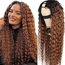 Water Wave 2X4 U Part Wigs for Black Women Ombre Brown Glueless U Part Wigs Curly 150% Density Middle Part(Product as picture show)(24inch,1b30)