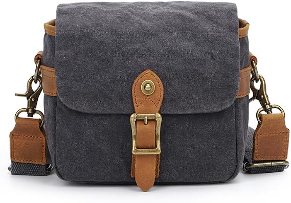 Vintage Canvas DSLR/SLR Camera Bag - Thick Protective Case for Camera and Lens - Water Resistant - Sling Shoulder Bag for Photography, Hiking, Shooting, and Traveling (Grey)