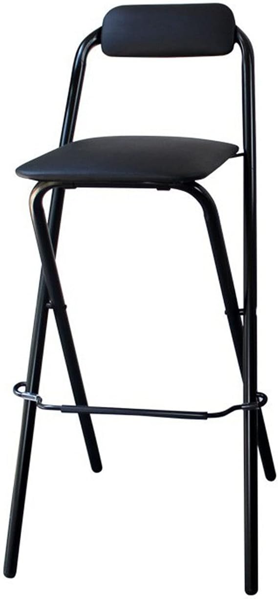 Padded Folding Kitchen Stool for Adults, Portable Counter Bar Chair with Backrest and Footrest, Foldable High Chair, Support 120kg (Color : Black, Size : Counter 70cm/28)