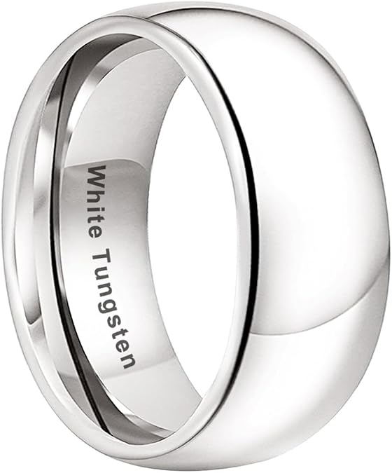 TUTISS 2mm 3mm 4mm 5mm 6mm 7mm 8mm 10mm White Tungsten Rings for Men Women Engagement Wedding Bands Domed Polished Shiny Comfort Fit
