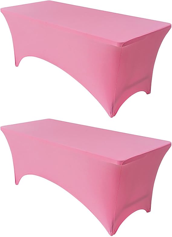 Rectangular Spandex Table Covers 2 Pack Dark Pink Fitted Tablecloth Wedding Event Patio Table Decorations Elastic Fabric Stretch Table Covers for 6ft Folding Table Banquet Party PTC21C