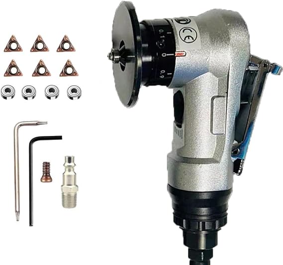 Weytoll Chamfer Tool, Pneumatic Chamfering Tool, Mini Chamfering Machine, Carpenter Chamfering Tool, Pneumatic Beveling Machine, Metal Wood Acrylic Deburring with 6pcs Blades and 4pcs Bearings