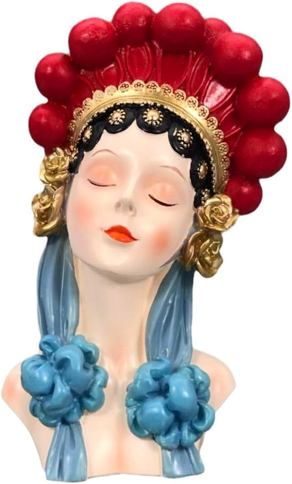 Peking Opera Huadan Resin Bust Decorative Figurine, Pretty Girl Head Sculpture Sketch Drawing Tools, Chinese Style Models Decor Displays 18cm (7.08in)